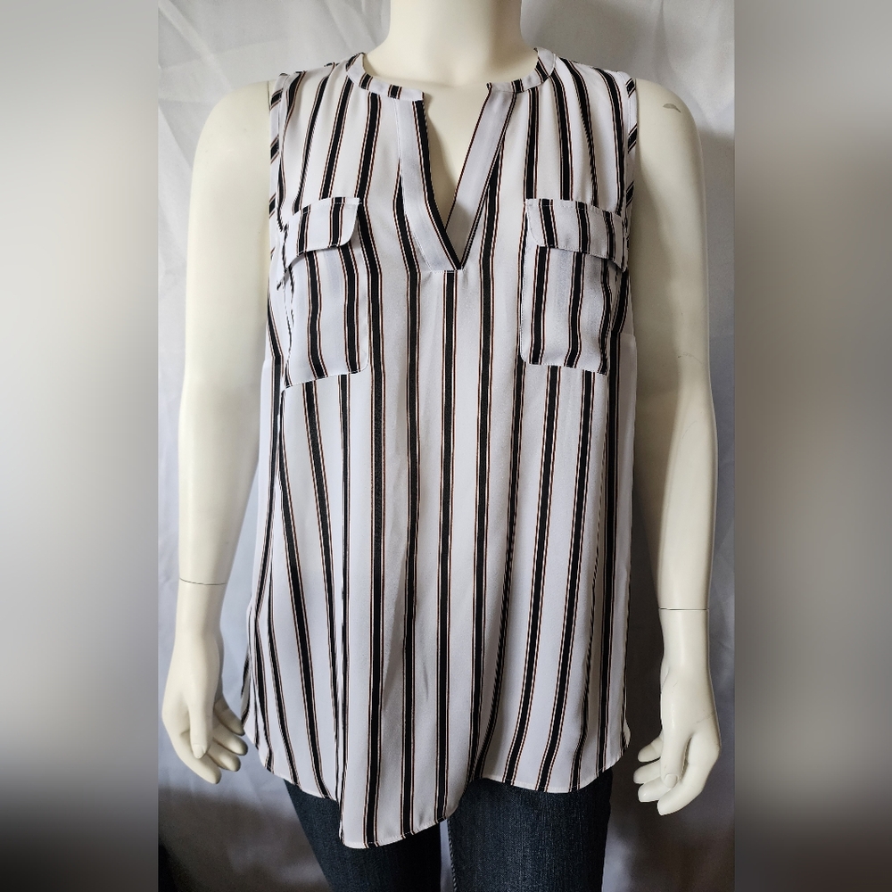 Worthington Women's Plus Tank Top Blouse Shirt Pockets Stripes Sheer Size 1x